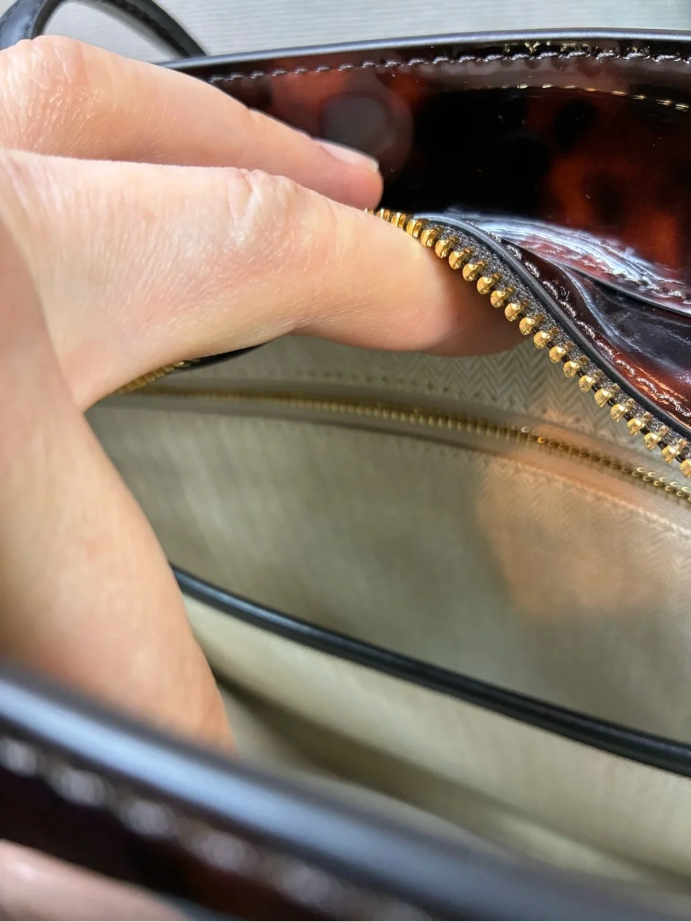 Tory Burch Tortoiseshell Patent Leather Tote - Brown/Black